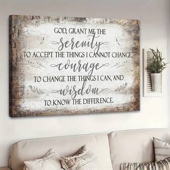 1 件乡村宁静祈祷框架帆布墙饰 - 具有复古做旧外观的励志名言，松木框架，可直接悬挂装饰，适用于卧室、客厅、办公室、咖啡厅、酒吧 - 家居和精神空间的理想礼物，精神墙饰复古墙饰装饰墙饰