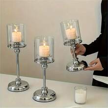1pc European Style Metal Glass Candlestick Ornament Light Luxury Wedding Party Table Decoration Props, Home Romantic Candlelight Dinner, Table Decoration, Romantic Candlestick, Atmosphere Decor, Table Living Room Table Decor, Birthday Candles - 1pc - View 8
