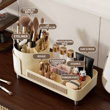 1Pc 360-Degree Rotating Makeup Organizer - Large Capacity Cosmetic Storage Box With Skincare Compartment, 2-In-1 Bathroom Vanity Display Case For Women