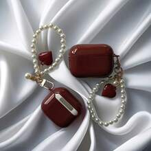 1pc Red Pearl Chain Earphone Case, New Wireless Earphone Protective Cover, Apple Earphone Protective Case, Boyfriend/Girlfriend Gift - Red - View 2