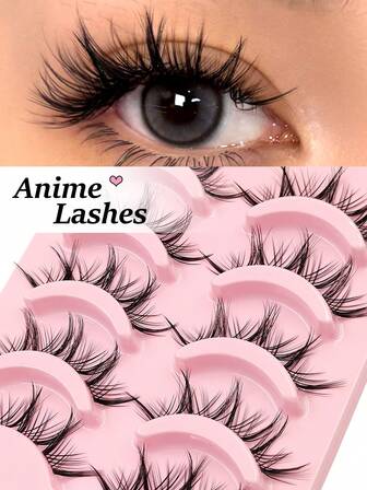 5 pares de pestañas manga, vaporosas, esponjosas, puntiagudas, adecuadas para muñecas, juegos de roles y estilos anime - fáciles de pegar, pestañas reutilizables, adecuadas para maquillaje y ocasiones especiales