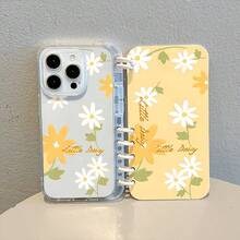 Étui de téléphone portable à rabat personnalisé avec fleurs blanches créatives sur fond jaune, convient pour iPhone 16 Pro Max 15 14 Plus 13 12 11. Cadeau de Noël, Nouvel An, Pâques, Halloween, pour la famille et les amis
