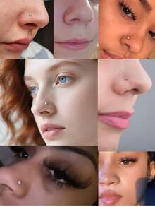 18K金鼻环 - 20克316L不锈钢男女通用鼻环，标准款或加长款，黄金、白金、玫瑰金可选，镶嵌锆石或球形鼻钉