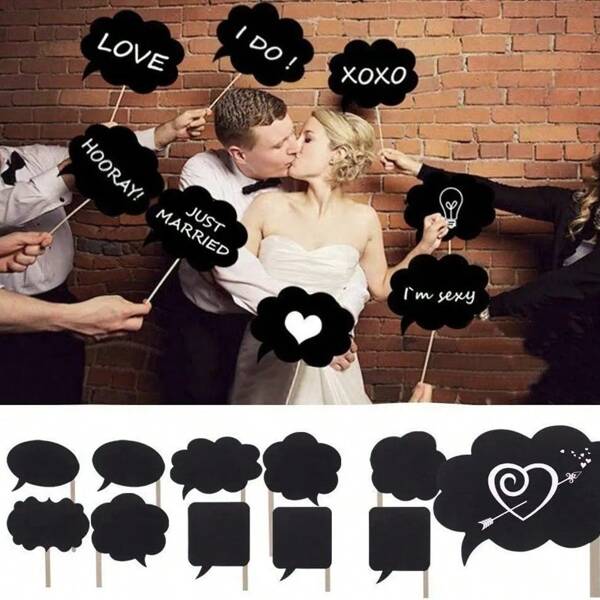 10pcs Creative Wedding DIY Black Cards, Black Card Chalk Set Funny Handheld Photo Props, Wedding Selfie DIY Photo Props, Various Holiday Decor Props, Funny Wedding Photo Props, Party Photo Booth
