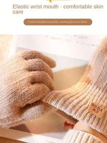 Korean Style Touch Screen Gloves, Cute Thickened Warm Gloves For Women, Suitable For Cycling, Driving In Winter, Unisex Five Finger Design