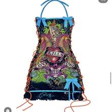 High Quality Fashionable Retro Halloween Skeleton Positioning Print Oil Painting Drawstring Strapless Suspender Dress - 玫紅色 - 查看 3