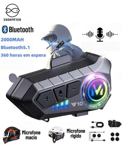 Fone de Ouvido de Capacete Moto Bluetrooth Controle De Voz Y10 IPX6 à prova d'água Intercom