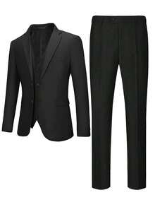 Men's 4pcs Suit Set, Includes Blazer Vest Pants Dust-Proof Bag, Regular Fit, Luxury Lapel, Adjustable Belt, Suitable For Weddings, Perfect For Parties, Formal Events And Busines - màu đen - Xem 2