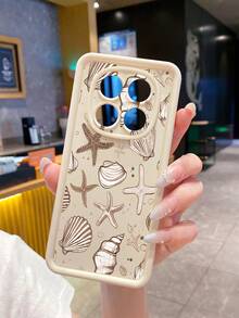 Suitable For Android Phones S25Ultra S24Ultra S23Ultra S22Ultra/Redmi14 Compatible With Redmi Note 14/Compatible With OPPO/Compatible With Realme/Compatible With Infinix Series, 1pc Fashionable Anti-Fingerprint Shock-Proof Anti-Drop Phone Case, Ocean Elements Starfish & Shell Pattern, Minimalist Design Soft Silicone Protective Cover,International Version, Not The Domestic Version - Beige - View 5