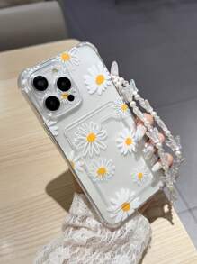 Funda de teléfono con flores de margarita linda compatible con Apple 14 Pro Max, 13, 12/12 Pro, 11, 15, 15 Pro Max, 16, 16 Pro Max, 17 Pro Max, con cordón blanco, de moda y diseño