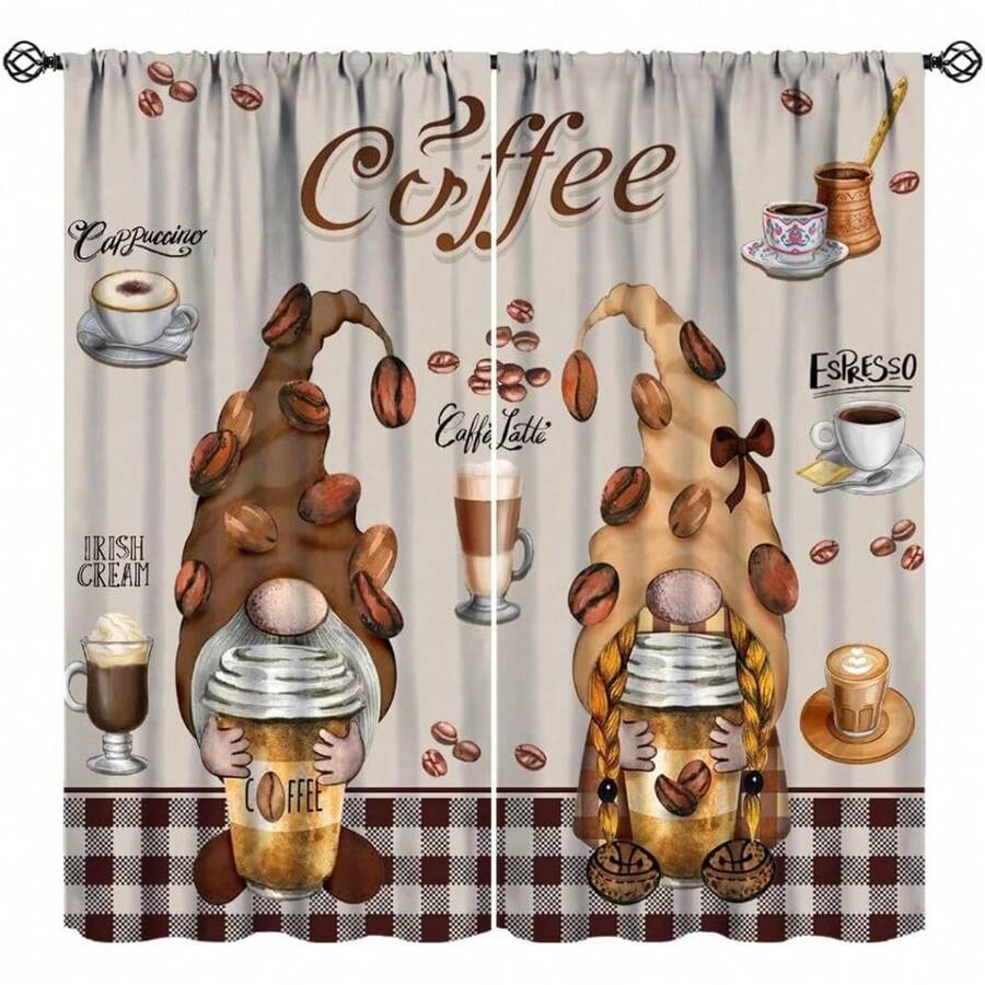 2 Panel 28"X40" Farmhouse Honey Kitchen Window Drapes, Rustic Retro Watercolor Tea Cups Daisy Flowers Butterflies Sweet Cakes Printed Curtains (Usable For Living Room, Bedroom, Cafe) - trắng - Xem 1