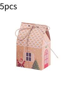 5 piezas Caja de caramelos de Navidad Caja de azúcar de papel kraft Casita de Navidad Empaque de hornear Caja de caramelos feliz Spot - Multicolor - Ver 12