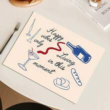 Retro American Minimalist Sketch Design High-End PU Placemat, Waterproof, Oil-Proof, Washable, Cup Coaster, Tableware Mat, Heat Insulation Pad
