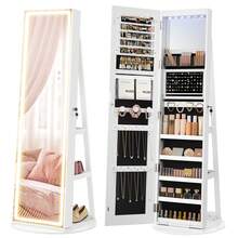 SONGMICS LED Jewelry Cabinet Standing, Lockable Armoire With Full-Length Mirror And Adjustable Lights, Space-Saving Organizer, Gift Idea - Xem 1