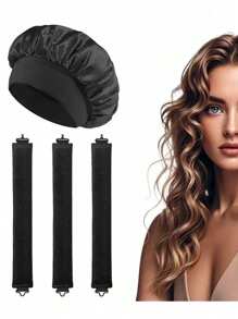 3pcs Satin No-Heat Curling Wand, Hair Curler And Hot Curler, Made Of Soft High-Elasticity Rubber Filling, No-Heat Curler, Hair Styling Kit, Hair Tool Kit, Home Beauty Women Accessory Gifts ,Hair Styling Tools - Black - View 5