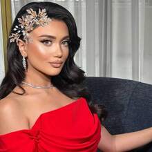 1 Stück handgefertigter Braut Silber & Gold Strass Haarschmuck, Haarklammer aus Legierung mit Blatt, schwerer Metall Blatt Haarclip, geeignet für Hochzeit, Verlobung, Abschlussball