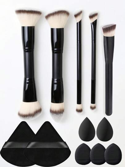 12 قطعة/7 قطع/5 قطع مجموعة فرش مكياج، 5 قطع فرش مكياج ذات طرفين، فرش مكياج مسطحة وأسطوانية أساسية للأساس السائل والبودرة والأحمر والظلال والكونسيلر، 7 قطع مجموعة إسفنجات مكياج بما في ذلك 2 قطعة صغيرة، 3 قطع إسفنجة مخملية مثلثة للبودرة، 3 قطع إسفنجة وسادة هوائية صغيرة للمكياج المثالي، للسفر والحفلات والتصليحات