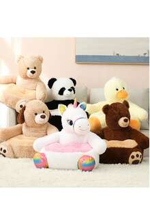 Kids Plush Animals Sitting Support Sofa - Caqui y marrón - Ver 3