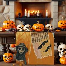 1/10 pièces Chemin de table décoratif en tissu avec motifs colorés de squelette d'Halloween, fantôme, chauve-souris. Convient pour la décoration intérieure et extérieure, les fêtes saisonnières, la décoration de table de cuisine et de salle à manger, les fêtes, la décoration de table de restaurant