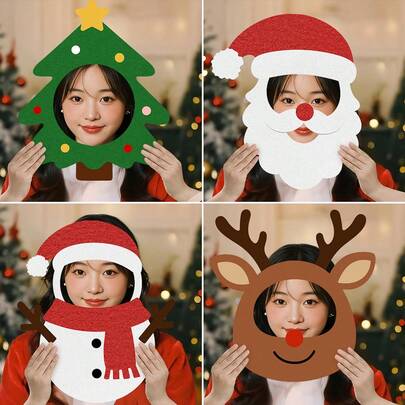 1 Set Christmas Felt Photo Props Includes Santa, Snowman, Christmas Tree, Deer, Bells, Socks, Party Decorations, Cute Costume