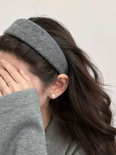 1pc Fashionable Minimalist Versatile Grey Wide Headband, Autumn/Winter, Hair Band, Hair Hoop, Hairband For Women