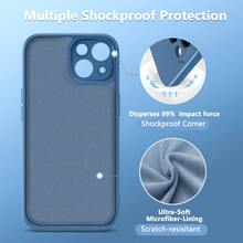 1个奢华液态硅胶防震手机壳，兼容苹果16、14、13、12、11、15 Pro Max，兼容 12、13、Mini、14、15、16 Plus，时尚绒面保护手机壳 - 藍色 - 查看 5