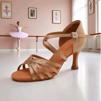 1 par de zapatos de baile latino para mujer, suela blanda, tacón alto, satén, para escuela de baile profesional, estudiante de baile, zapatos de práctica para vacaciones