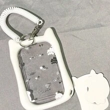Cute Cat Design Card Holder With Keychain, Perfect For Student Bus Card, Subway Card And Campus ID Card - Durable And Stylish Document Protector, Student Accessories | Silicone Case - Color - View 5