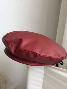 1 件女士黑色平顶贝雷帽，百搭 PU 画家贝雷帽，南瓜帽，秋冬 - 彩色 - 查看 9