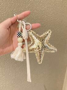 博主同款个性汽车钥匙扣DIY创意钥匙扣钥匙挂件心形星星吊坠包包挂件情侣手工编织拉夏德包包钥匙扣 - 彩色 - 查看 5