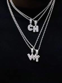 1 pieza Colgante de lujo de circonita cúbica plateada con collar de acero inoxidable, adecuado para uso diario de hombres y mujeres, collar con diseño de letra para parejas, regalo del Día de San Valentín