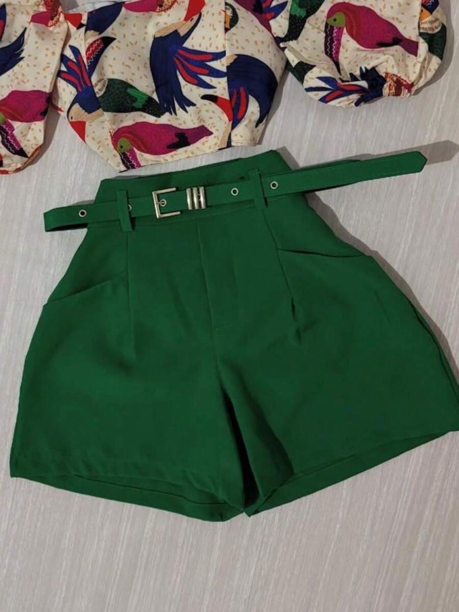PREMIUM COMFORTABLE SHORTS WITH LINED BELT FASHION - Mint Green - View 1