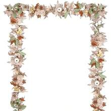 2pcs Fall Maple Leaves Garland Decoration  Artificial Fall Foliage Garland With White Pumpkins Autumn Decor For Halloween Thanksgiving Home Table Decor - 白色 - 查看 1