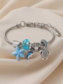 1pc Ceramic Starfish, Pearl, Scallop, Dolphin, Turtle Beaded Bracelet, Ocean Themed Jewelry Suitable For Women, Summer Beach Vacation, DIY Wear - Multicolor - View 1