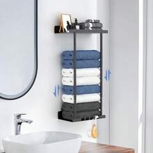 Towel Racks For Bathroom, Wall Mounted Towel Holder, 2 Tier Towel Rack With Shelf, Heavy Duty Bath Towel Holder, Black - 黑色 - 查看 5