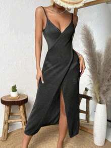 Beach Cover-Up, Pool, Knit Cover-Up Dress, Summer Vacation - màu đen - Xem 1