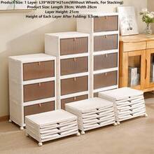 4/5 Tier Stackable Storage Cabinet - Rolling Wardrobe Storage Organizer Containers With Lid & Lockable Wheels, Foldable White Plastic Shoe Box - 4-tier - View 3