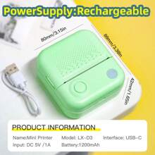 LAIBEAR Mini Printer Sticker Thermal Printer, Portable Inkless Sticker Maker, Free Cutting Small Pocket Printer, Mini Photo Printer, Black And White Photo Printer, Efficient And Fast Small Pocket Printer, Inkless Printer For Study Notes, Pictures, DIY, Labels, Mini Printer Sticker Thermal Printer