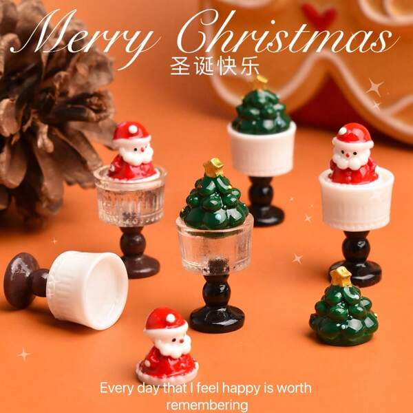 YQT Miniature Père Noël Petit Gobelet Décoration de Bureau, Décoration de Scène de Thérapie de Maison de Poupée Anti-Stress, Jouet Alimentaire Miniature Réaliste Assiette Bol Couverts, Pâte à Modeler DIY Maison de Poupée, Bougeoir Arbre de Noël Rétro INS en Résine, Bougeoir Père Noël Arbre de Noël Décoration de Bureau, Décoration de Noël, Créateur d'Ambiance, Cadeau