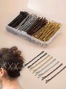 100个5厘米棕色成人发夹，波浪发夹，黑色钢夹发饰，女孩侧夹，固定刘海发夹，发饰，头部饰品，女士发饰 - 咖啡 - 查看 6