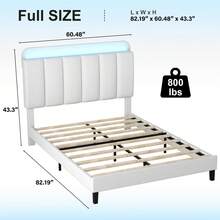 Bed Frame With Storage Headboard, Bed Frame With LED Lights, No Box Spring Needed, Easy Assembly, White/ Black(USB LED Strip) - 白色 - 查看 7