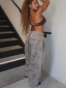 Tyla Gomez 女士宽松休闲筒形牛仔裤宽松透气休闲夏季保暖季节 - 卡其色 - 查看 5