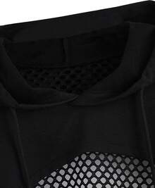 Womens Cropped Hoodie Fishnet Long Sleeve Crop Top Hollow Out Drawstring SweatshirtChristmas - 紫色 - 查看 5