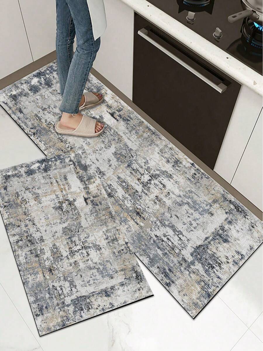 3mm Thick Textured Carpet Pattern Gray Series Luxury Style Absorbent Floor Mat, Silica Gel Absorbent Kitchen Mat With Rubber Backing, Decorative Carpet Texture Mat Suitable For Living Room, Bedroom, Kitchen And Dining Area - Easy Maintenance Floor Mat, Especially Suitable For High Traffic Areas, Rectangular Design, Home Decor