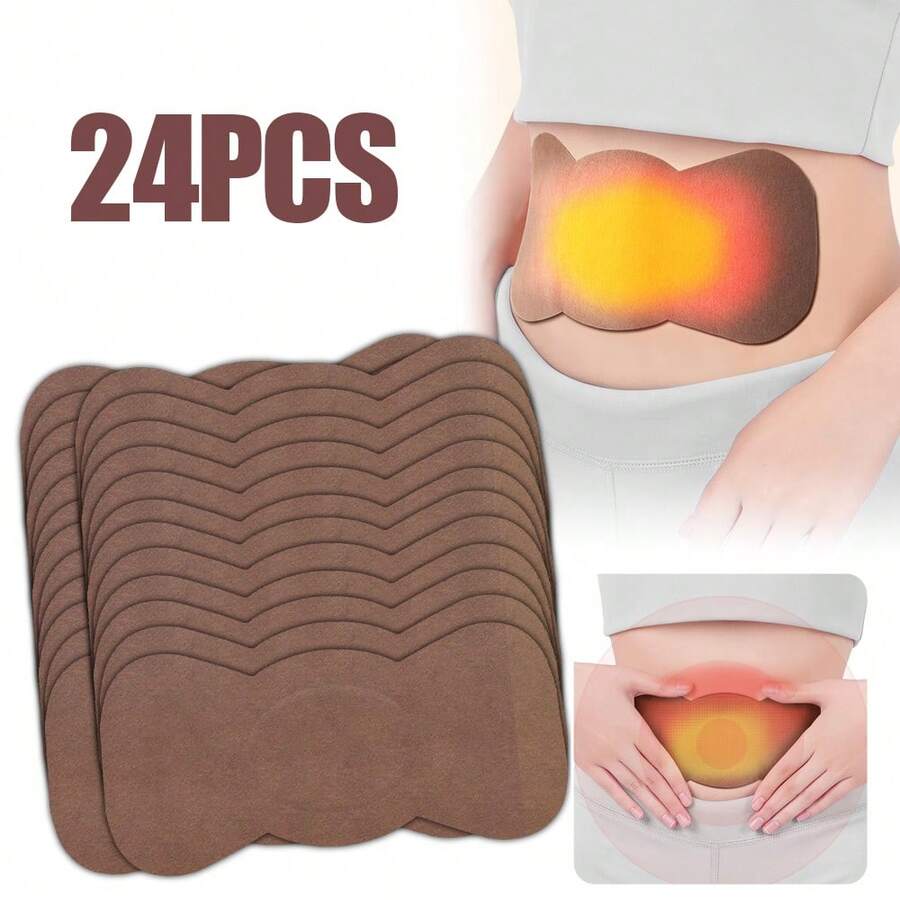 24pcs Self-Heating Herbal Hot Compress Patches, Full Body Use, Plant Extract, No Electricity Or Battery Needed, Women's Favorite Belly Patch, Warm & Breathable - Brown - View 1