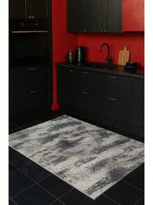 "Modern Grey And Beige Geometric Pattern Non-Slip Area Rug – Perfect For Living Room, Bedroom, Lounge, Or Office – Made In Turkey" - Black and White - View 2