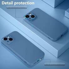 1个奢华液态硅胶防震手机壳，兼容苹果16、14、13、12、11、15 Pro Max，兼容 12、13、Mini、14、15、16 Plus，时尚绒面保护手机壳 - 藍色 - 查看 3