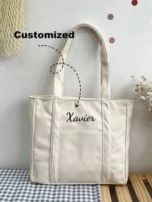 Personalized Pet Photo And Name Tote Bag, Large Capacity Shoulder Bag For Work, Travel, College Students Letter Portable, Multifunction, Versatile, Lightweight, Functional, Practical For Anniversaries, For Christmas, For Fall/Autumn, For Holiday/ Vacation, For Outdoors/Outings/Travel/Hiking/Stadium/Sports/Climbing,All-Purpose,Large Capacity,Versatile,Multifunction,Colorful,Cute,Adorable,Contracted,Funny,Kawaii,Y2K,Minimalist,Commuting,Business Casual,Basics,Custom,Personalized,Unique,Customized,Ideal Gifts For Him,Ideal Gifts For Her,Her,Family,Friends,Girlfriend,For Anniversaries,For Birthdays,For Holiday/ Vacation,For Outdoors/Outings/Travel/Hiking/Stadium/Sports/Climbing,For Business/Commute/Work/Office,Vacation