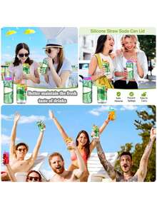 1/2pcs Silicone Straw Lids, Reusable Beverage Can Covers, Ideal For Soda, Canned Drinks, Juices, Food Storage, Parties, Holidays, Travel, Camping, Back To School - Multicolor - View 9