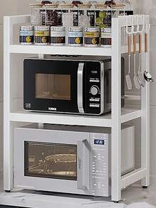 1 pieza Estante de cocina expandible de acero al carbono, Estante para horno de microondas, Estante de almacenamiento para horno, Estante para especias grueso para microondas, Estante para utensilios de cocina de varias capas, Estante de almacenamiento de cocina, Altura y ancho ajustables Estante de almacenamiento de encimera de horno de varias capas, Estante para microondas, Soporte para microondas expandible, Organizador de encimera de cocina, Organizador de encimera, El diseño espacioso de varias capas proporciona talla grande espacio de almacenamiento, Adecuado para uso en la encimera de la cocina del hogar - Multicolor - Ver 11